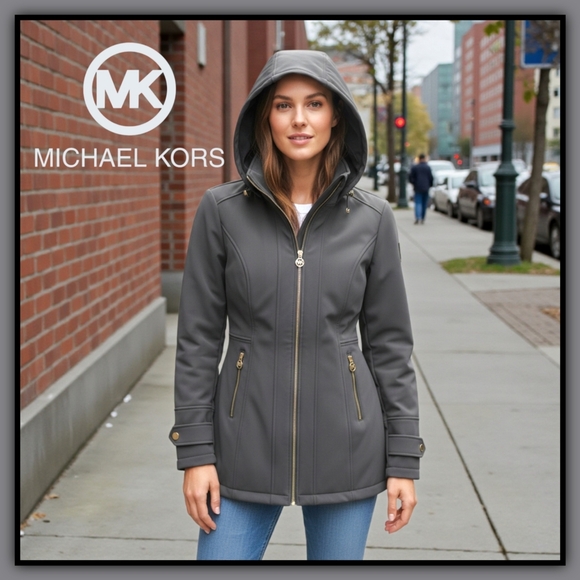 MICHAEL Michael Kors Jackets & Blazers - MICHAEL Michael Kors Grey Hooded Water-Resistant Tech Jacket S